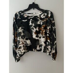 Bryn Walker Gianna Cropped Elastic Bubble Shirt XXS Green Earthy Boho OVERSIZE